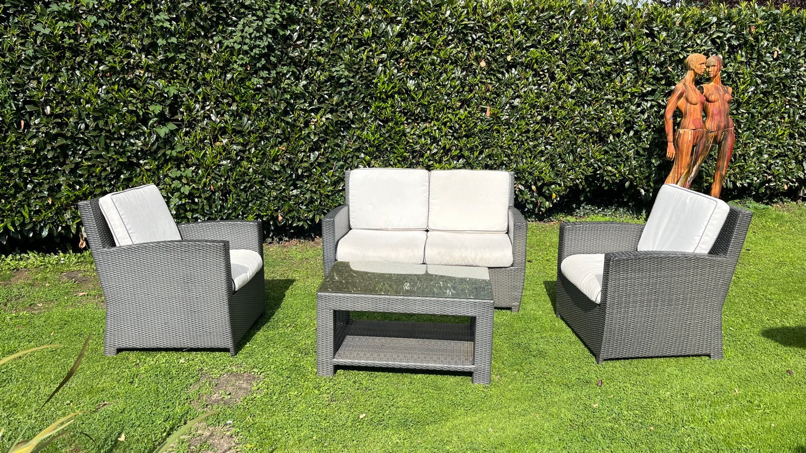 Gratis wicker loungeset met 2 stoelen, bank en salontafel, Tuin en Terras, Tuinsets en Loungesets, 4 zitplaatsen, Gebruikt, Ophalen of Verzenden