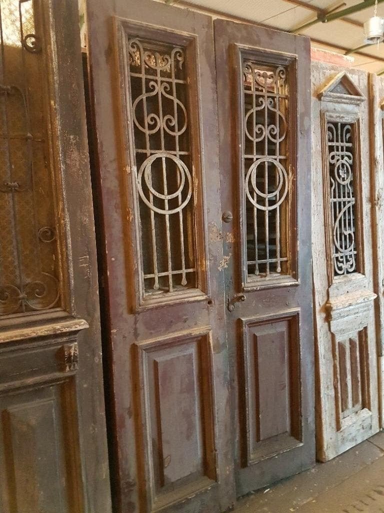 Antieke dubbele deur met ijzerwerk, Ophalen of Verzenden
