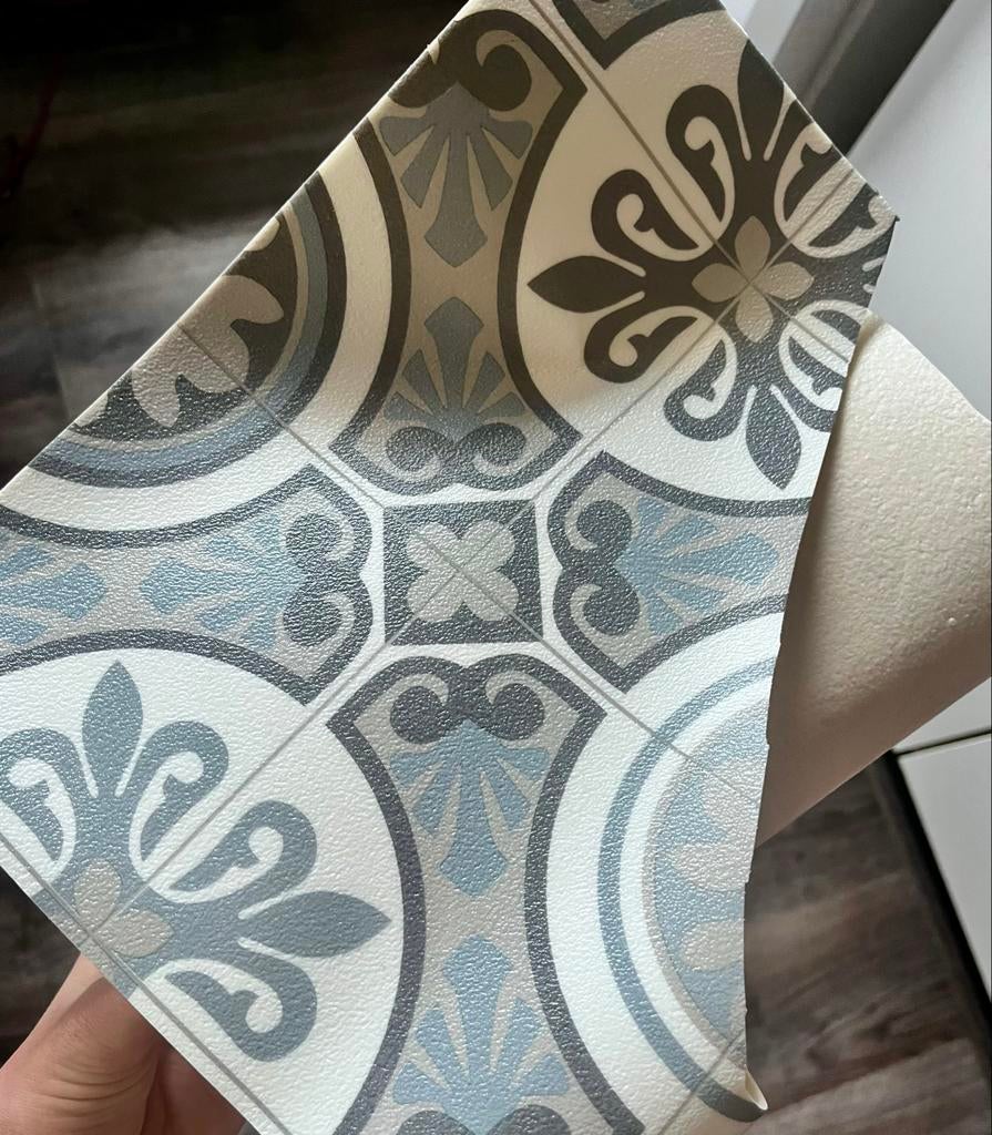 Delen vinyl Portugees/Spaans tegelpatroon grijs/blauw, Nieuw, Minder dan 5 m², Vloertegels, Overige materialen