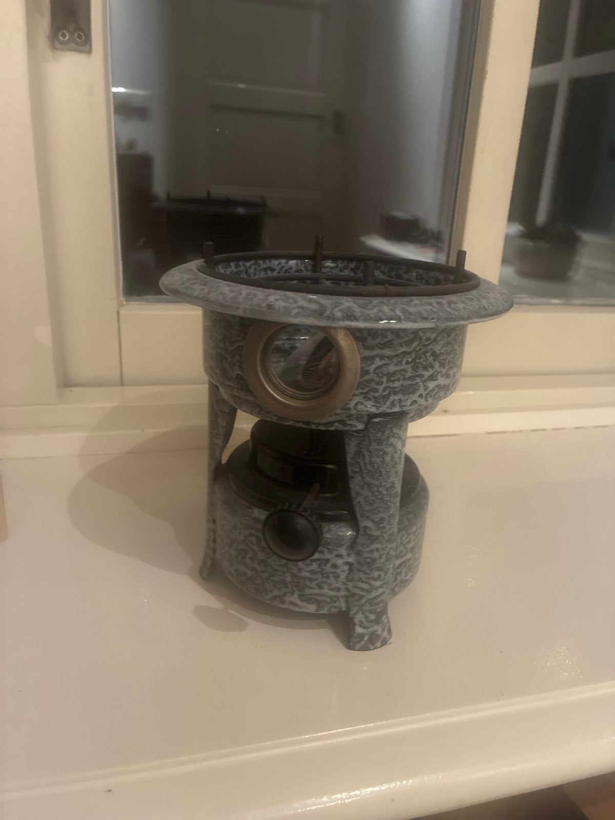 Vintage Fondue Set / Rechaud - Grijs Gespikkeld, Ophalen