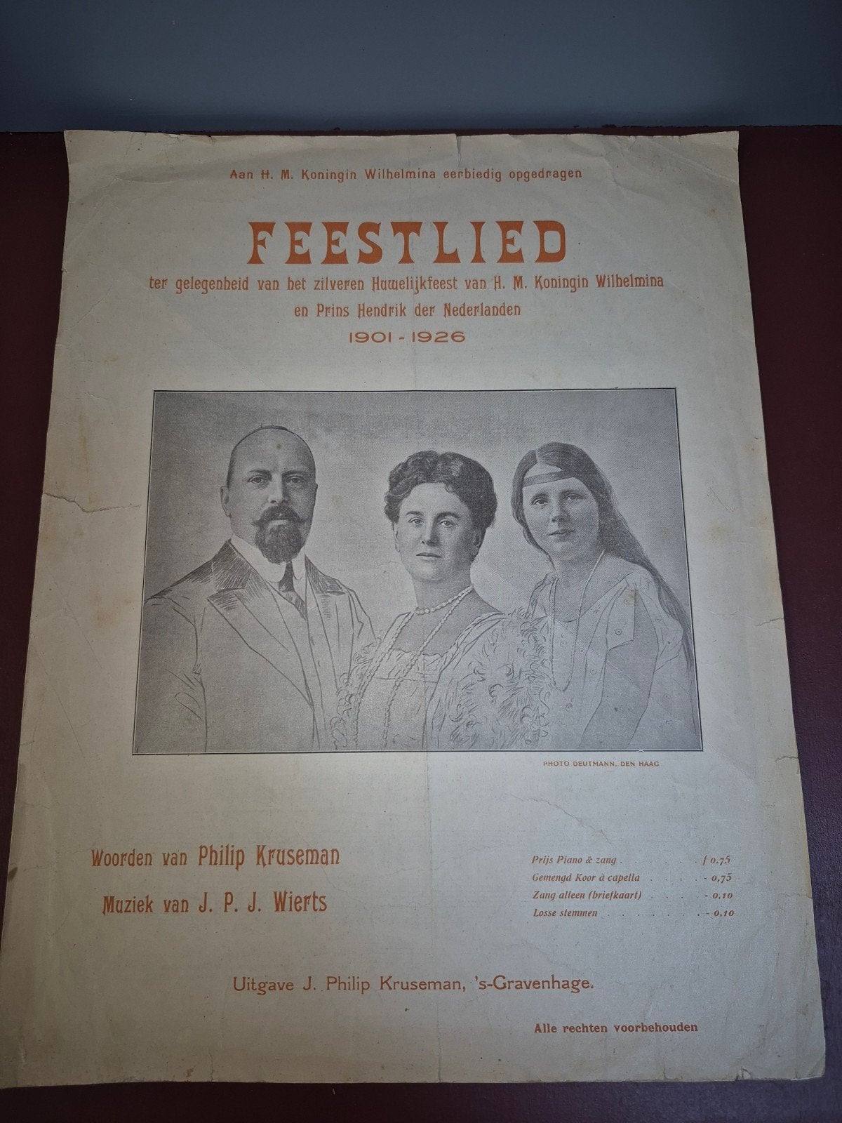Feestlied Zilveren Huwelijksfeest Koningin Wilhelmina, Muziek en Instrumenten, Ophalen of Verzenden