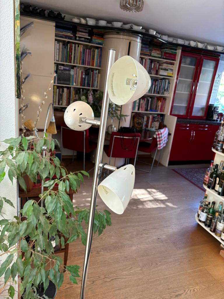 Creme staande schemerlamp met 3 verstelbare lampjes, Huis en Inrichting, Lampen | Vloerlampen, Ophalen, Zo goed als nieuw, Metaal