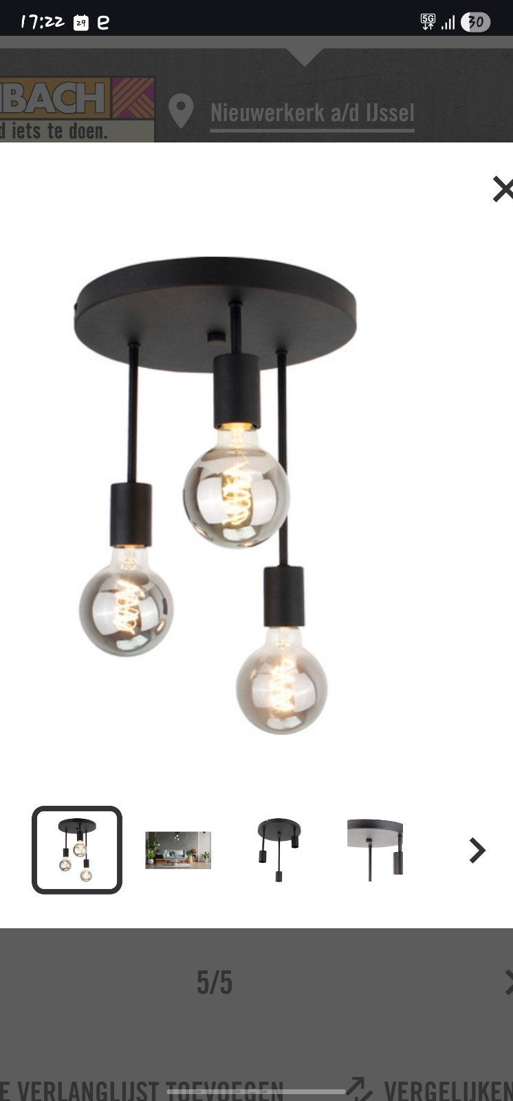 Zwarte Plafondlamp met 3 Lichtpunten, Nieuw, Metaal, Modern, E27 (groot)