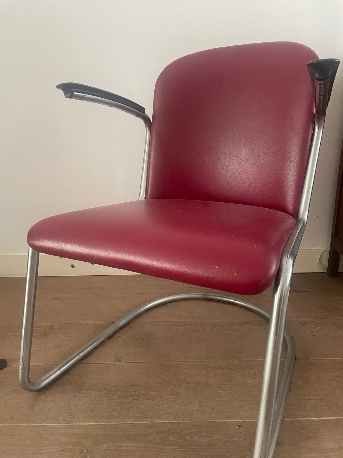 Gispen buizen fauteuil - Dieprood leer, Ophalen