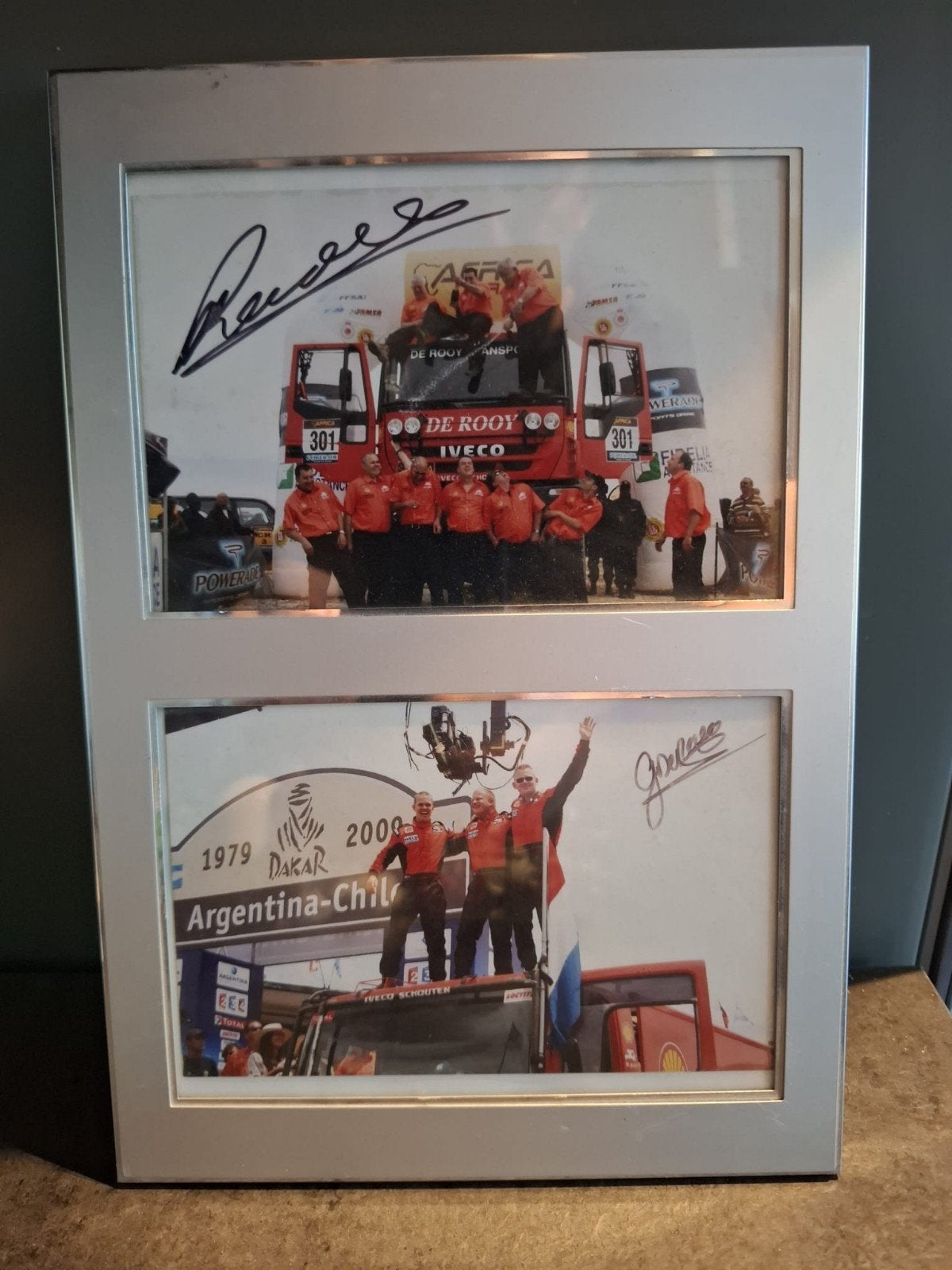 Gesigneerde foto's Jan en Gerard de Rooy Dakar Rally, Minder dan 50 cm, Ophalen of Verzenden, Zo goed als nieuw, Foto of Poster