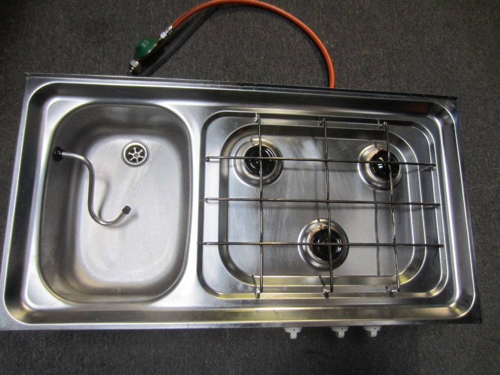 3 pits gasstel met spoelbak, Caravans en Kamperen, Ophalen of Verzenden, Gebruikt
