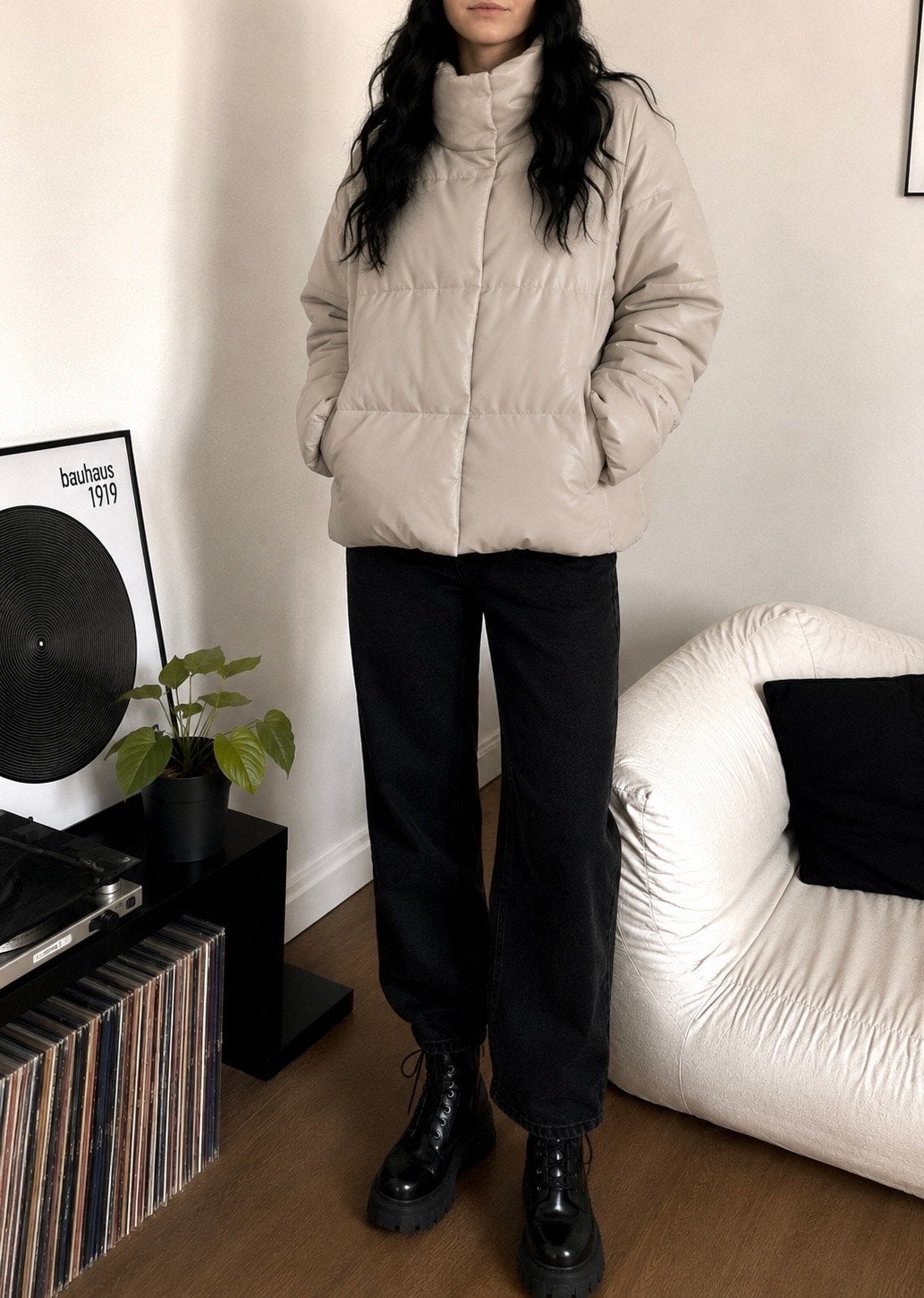 Reserved oversized faux leather jacket L, Ophalen of Verzenden, Zo goed als nieuw, Maat 42/44 (L), Beige