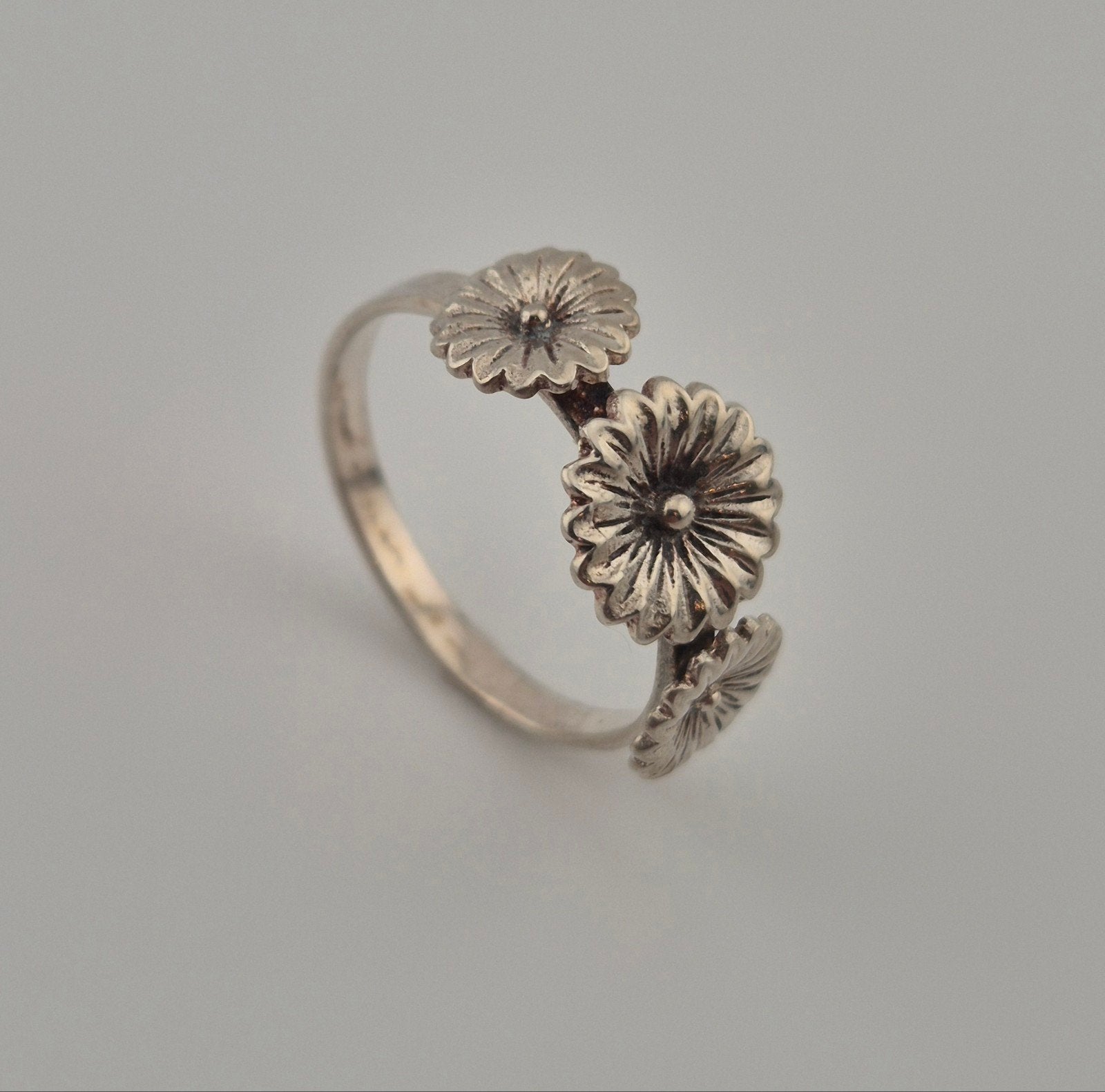 925 Sterling Zilveren Vintage Zonnebloem Ring, Verzenden, Zo goed als nieuw, 17 tot 18, Dame