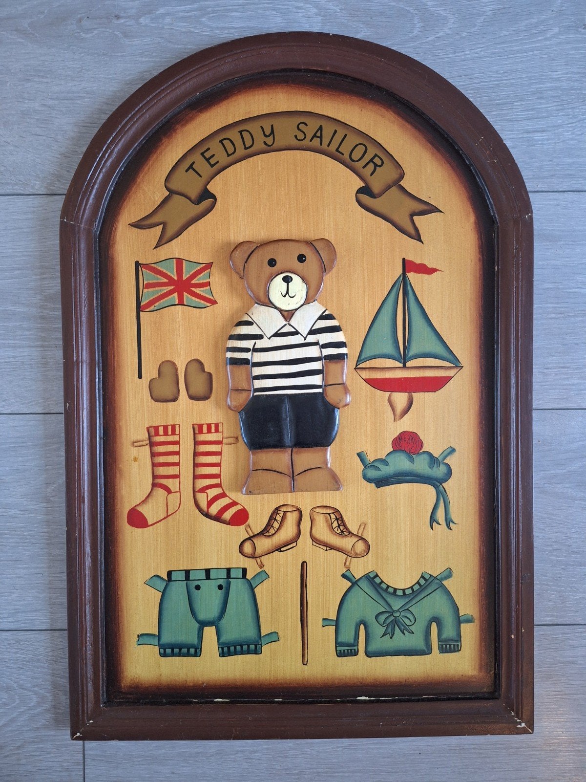 Vintage houten wandbord teddy sailor, Antiek en Kunst, Ophalen of Verzenden