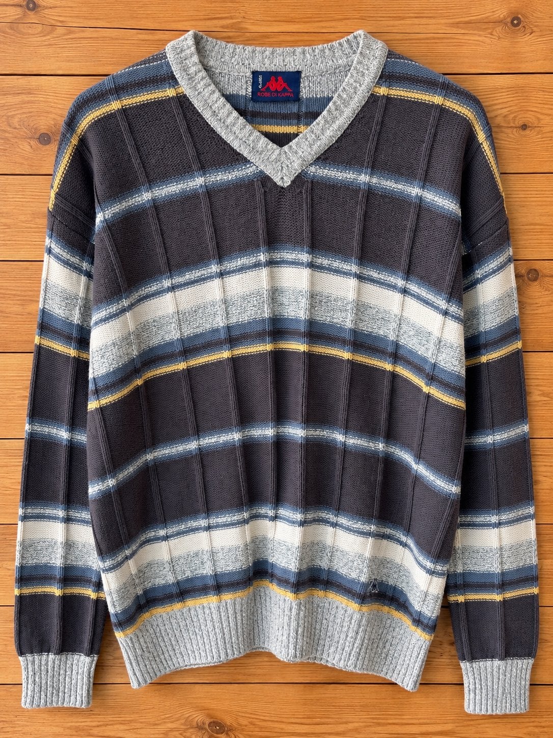 Vintage Robe di Kappa Gestreepte Gele/Blauwe Trui ) - Maat L, Kleding | Heren, Ophalen of Verzenden, Zo goed als nieuw, Maat 52/54 (L)