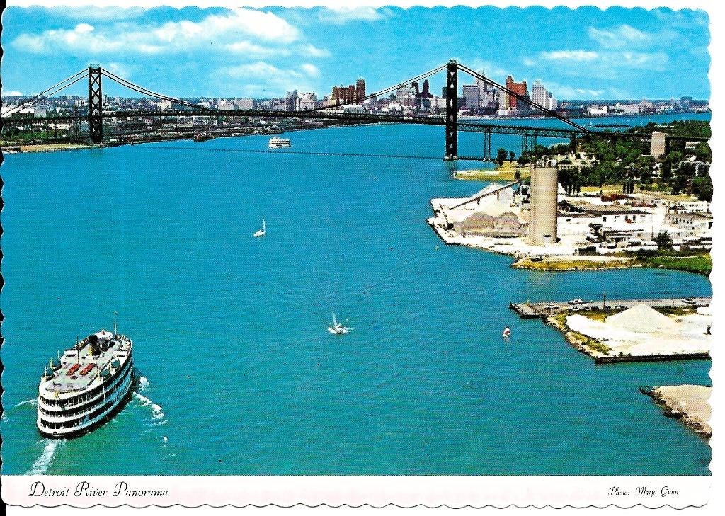 Ansichtkaart	Detroit, MI, USA	Detroit River Panorama, Verzenden, 1960 tot 1980, Ongelopen, Buiten Europa
