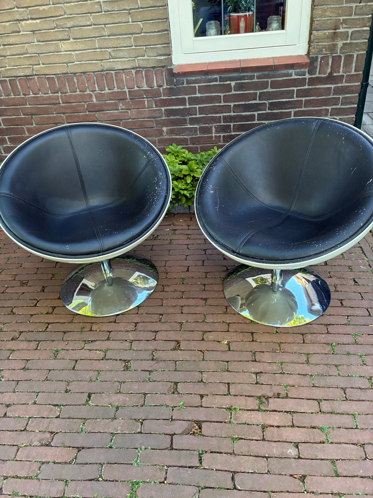 2 vintage kuipstoelen met draaibare voet, Ophalen, Twee, Wit, Vintage
