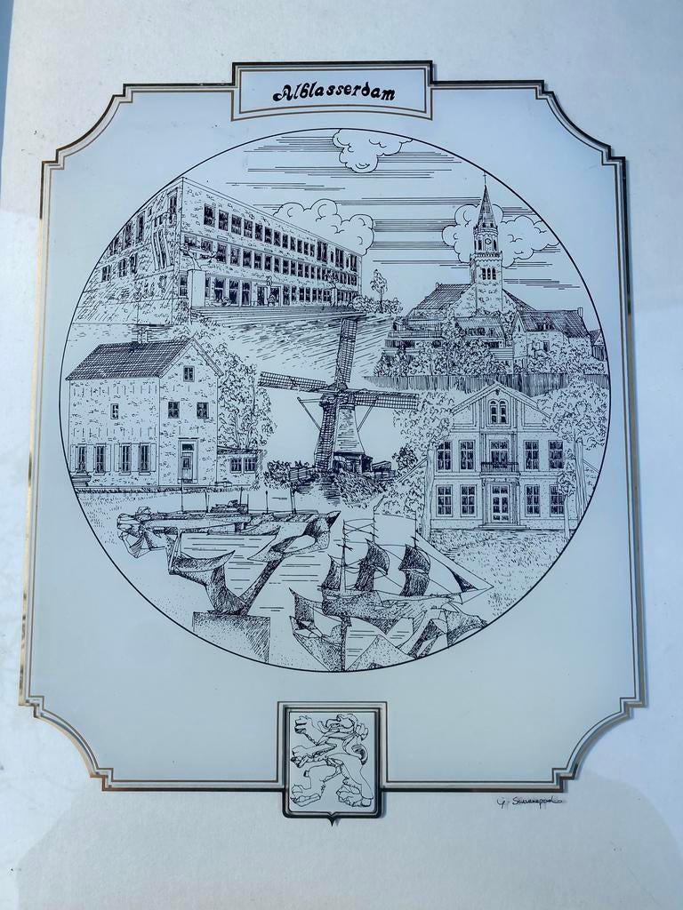 Ingelijste Print Alblasserdam -G. Swaenepoel, Architectuur, Ophalen of Verzenden, 38 cm, 46 cm