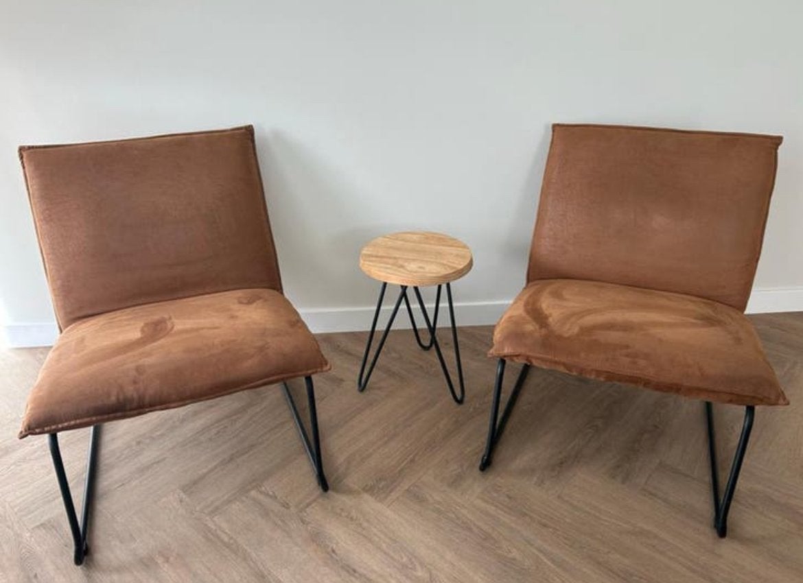 GRATIS 2 bruine fauteuils met metalen onderstel, Gebruikt, Twee, Bruin, Ophalen of Verzenden