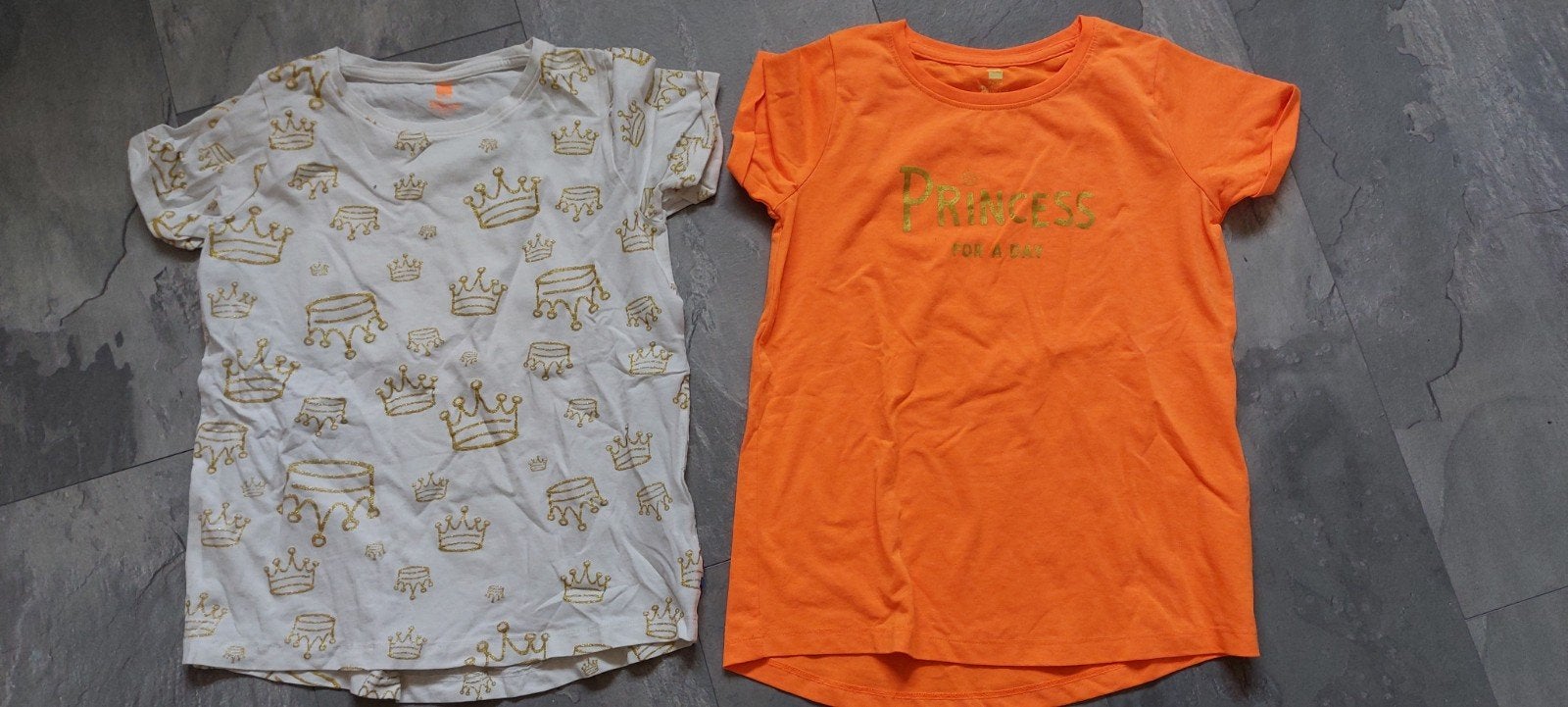 koningsdag oranje kroon t shirts meisje maat 146 152 €3,50, Ophalen of Verzenden, Gebruikt, Meisje, Shirt of Longsleeve