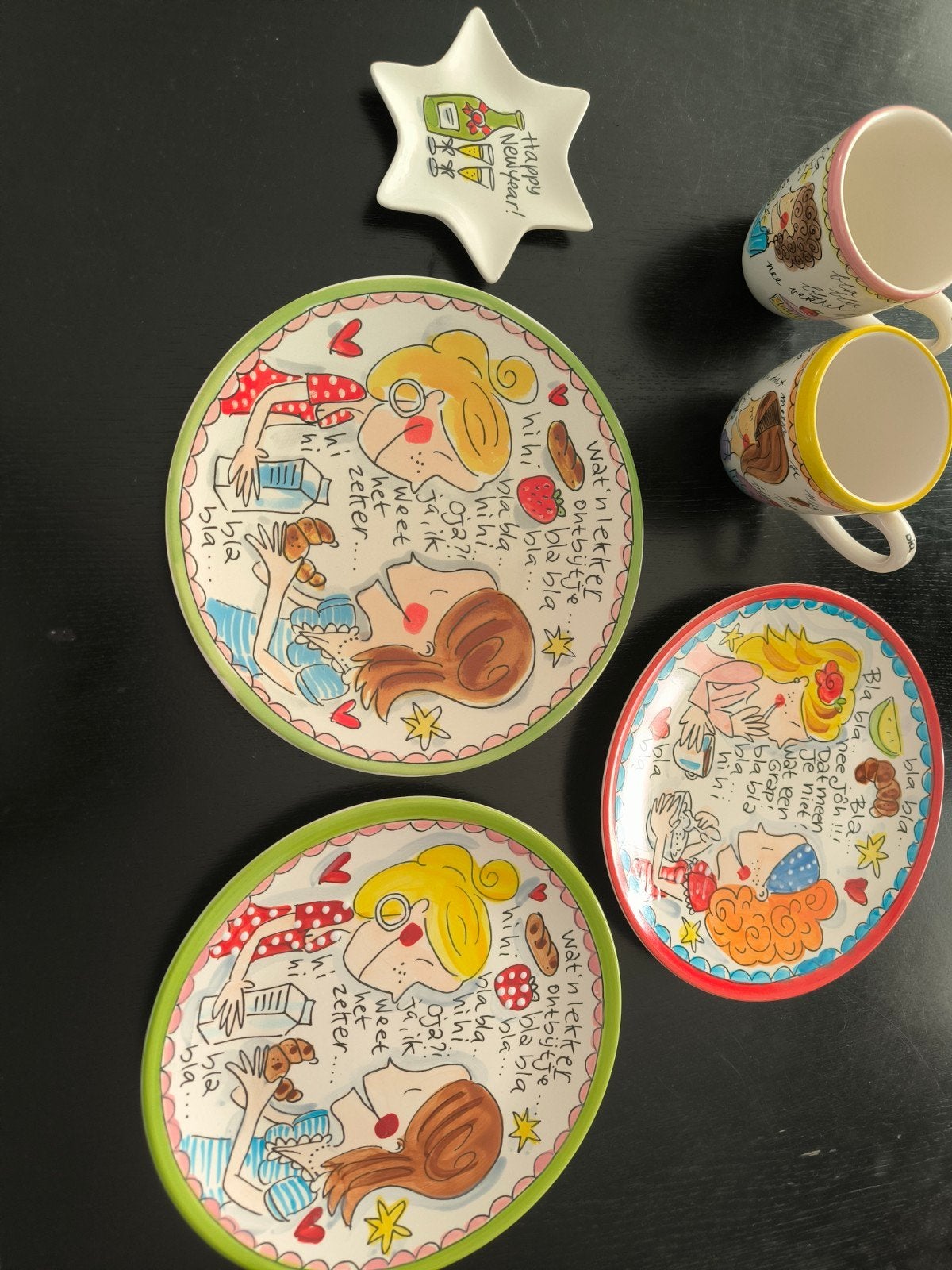 Blond Amsterdam servies: 3 borden, 2 mokken, 1 schaaltje, Ophalen
