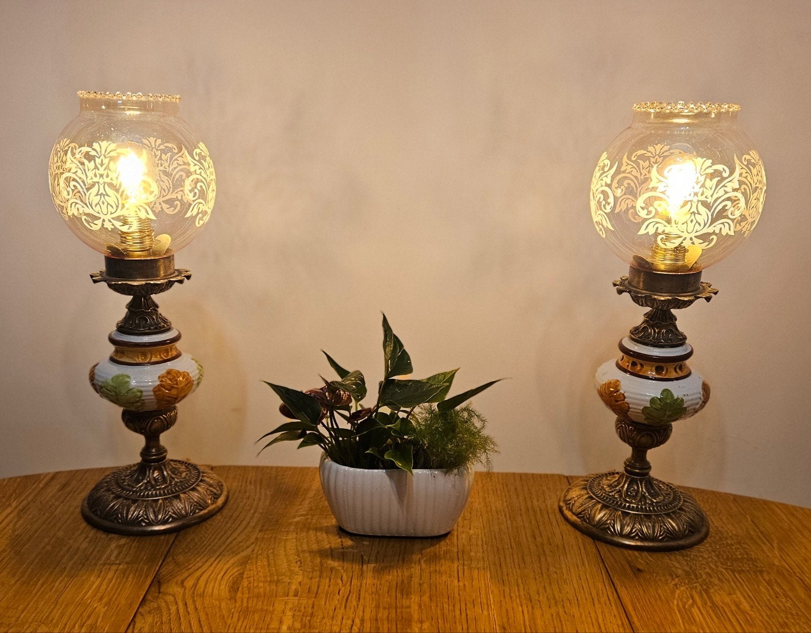 Prachtige set van 2 vintage Italiaanse tafellampen, Gebruikt, 39 cm, E14 (klein), Ophalen of Verzenden