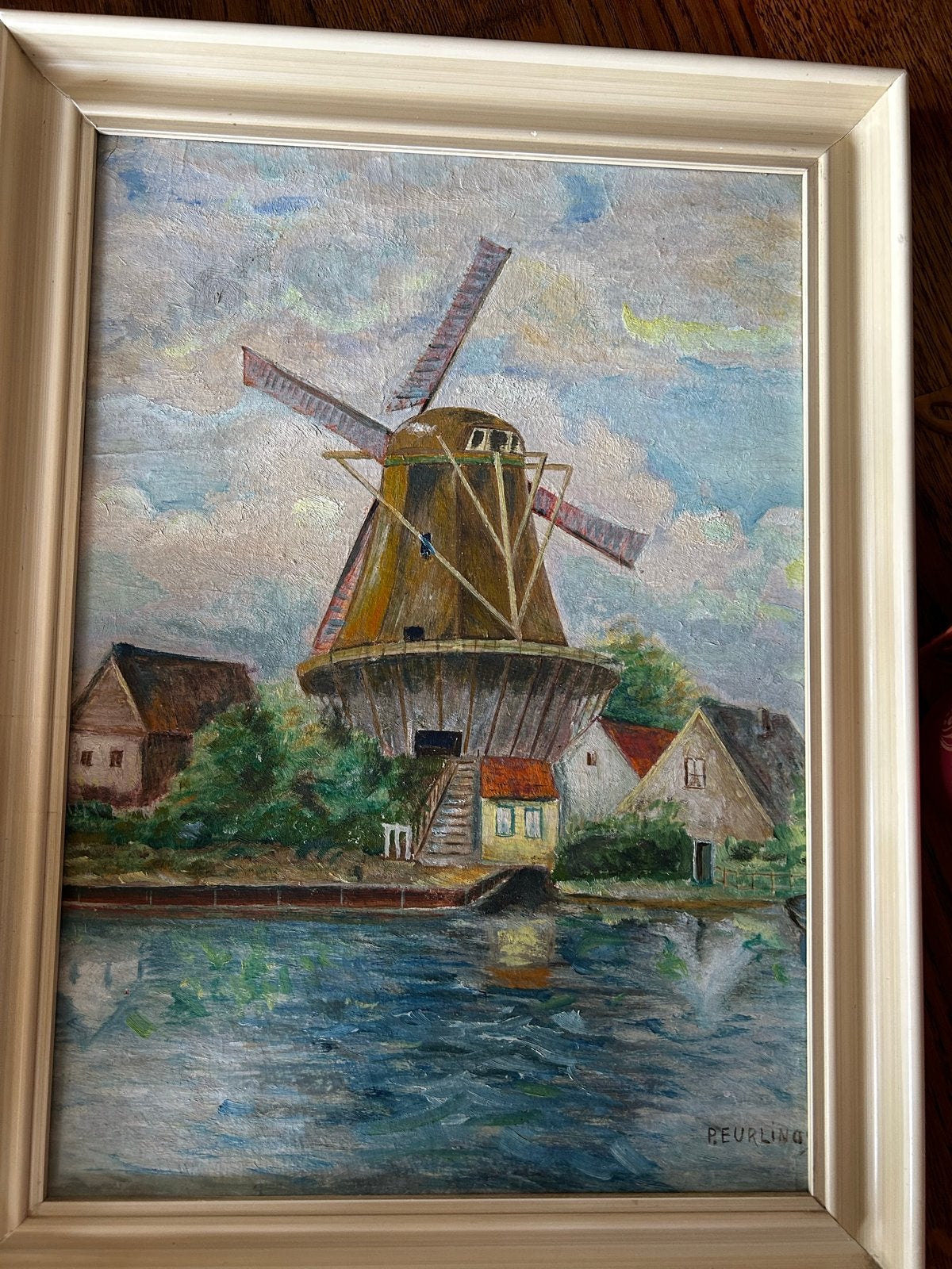 Olieverfschilderij: Hollandse molen aan het water, Ophalen of Verzenden