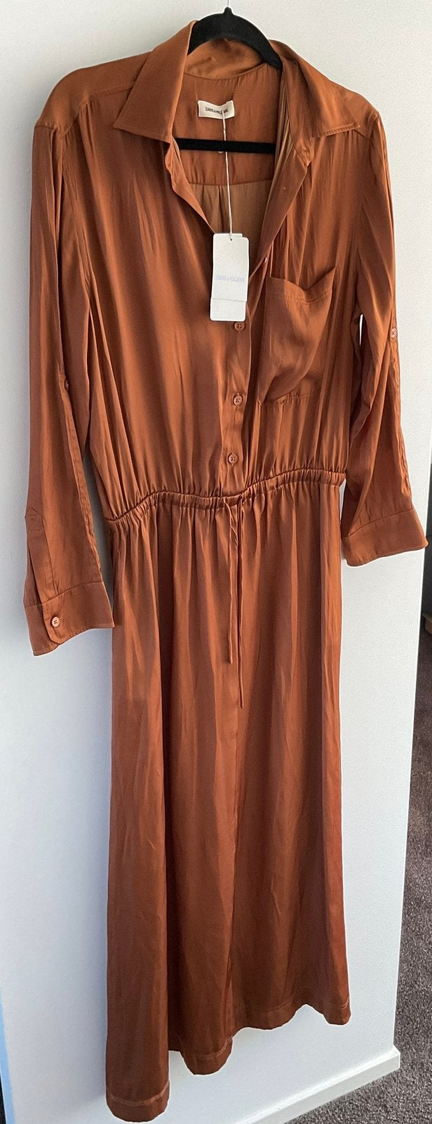 Zadig & Voltaire cognac lange jurk maat L nieuw, Bruin, Maat 42/44 (L), Nieuw, Ophalen of Verzenden