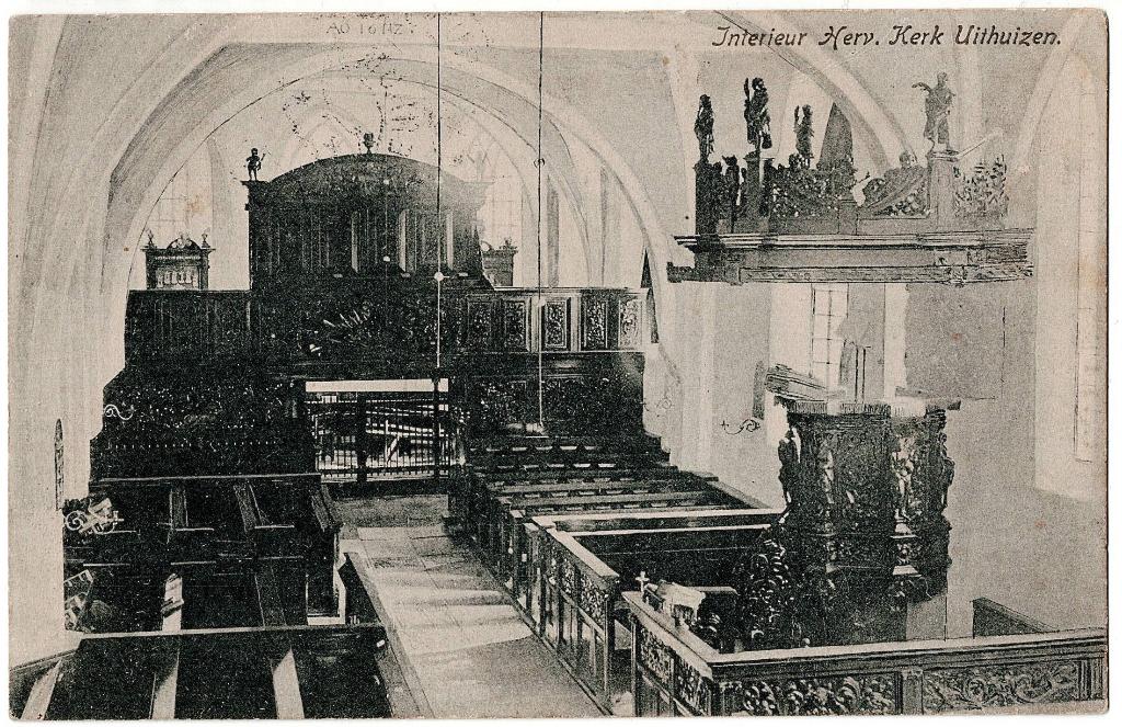 Uithuizen (gr), interieur herv.kerk, verstuurd 1915,, Verzenden, Voor 1920, Gelopen, Groningen