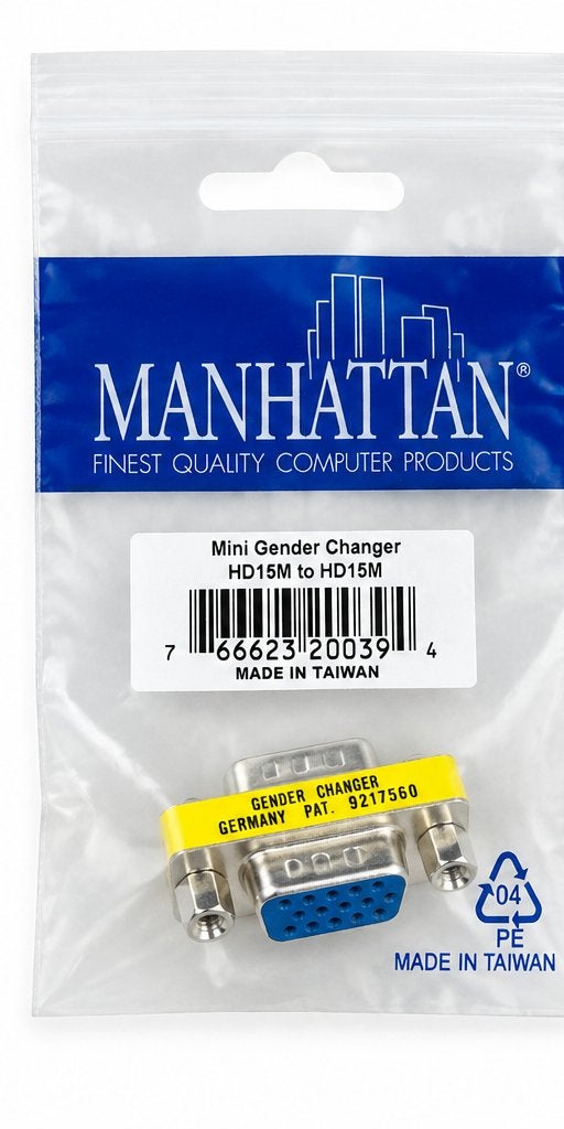Manhattan Mini Gender Changer HD15M naar HD15M VGA Adapter, Computers en Software, ., Nieuw, Ophalen of Verzenden, .