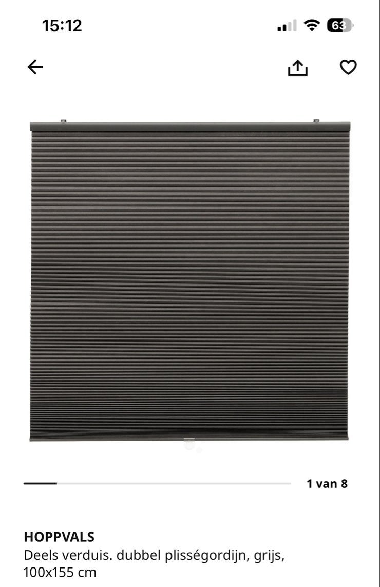 3x IKEA Hoppvals plisségordijnen, z.g.a.n. met boorvrije hul, Ophalen, Zo goed als nieuw, Grijs