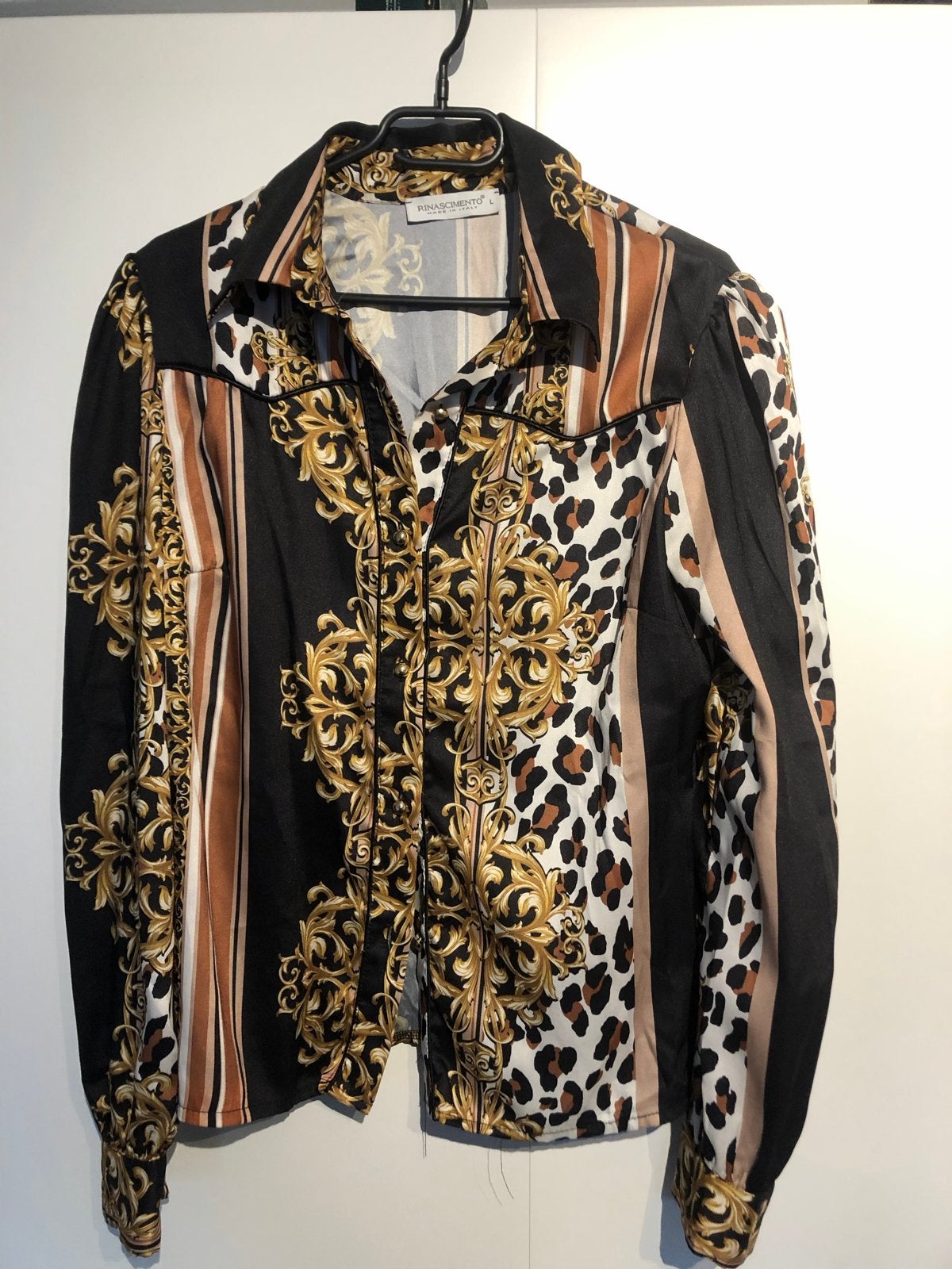 Rinascimento Blouse met Barok en Luipaardprint - Maat L, Ophalen of Verzenden, Zo goed als nieuw, Maat 42/44 (L), Zwart