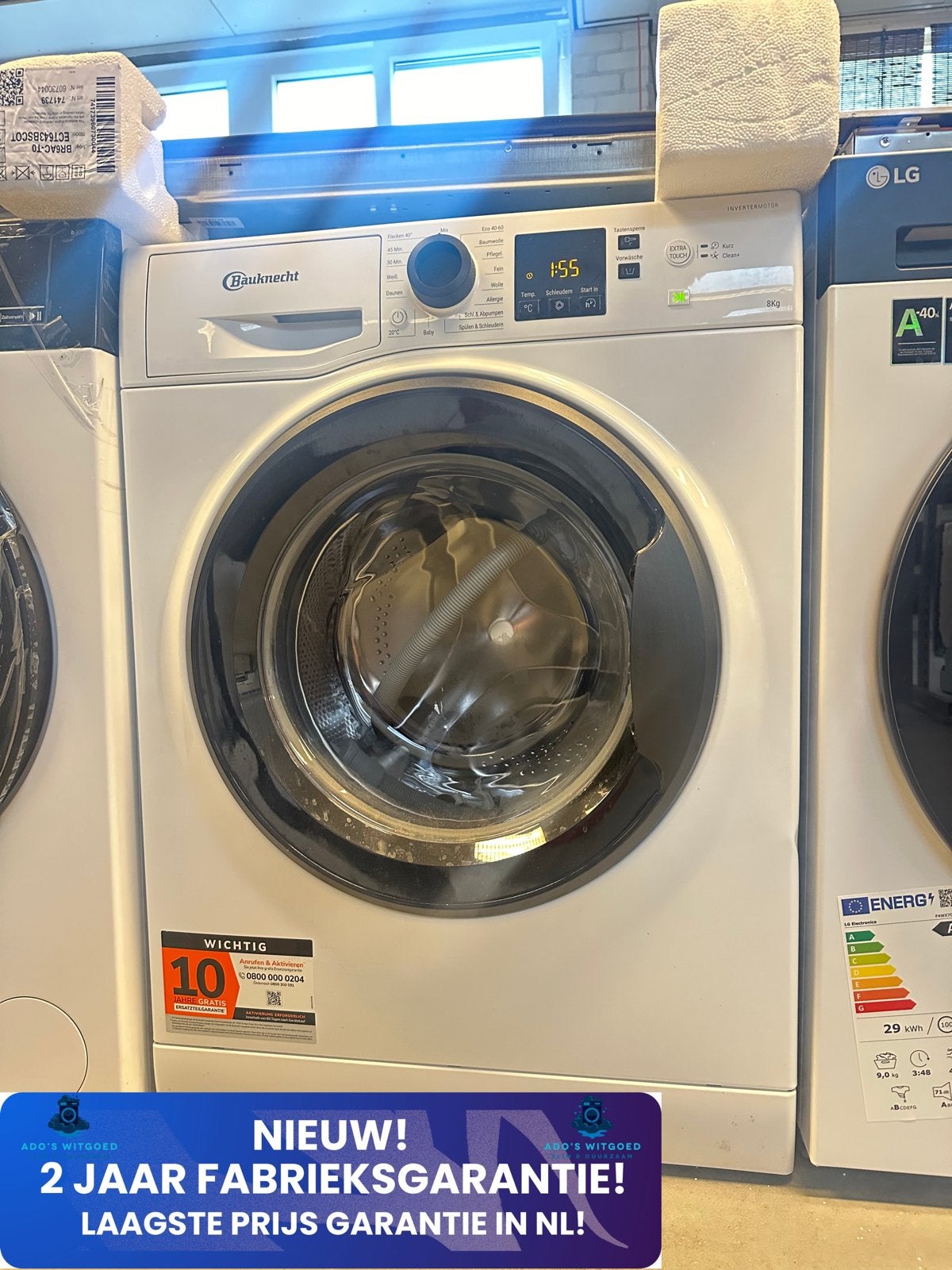 BAUKNECHT 8KG WASMACHINE Dynamic Inverter A SUPER ECO 845 A, 1200 tot 1600 toeren, Info@adoswitgoed.nl, Nieuw, Voorlader