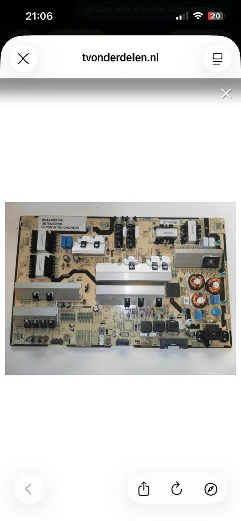 Voedingsboard BN44-00874E voor Samsung QE75Q60RAT, Ophalen of Verzenden, Gebruikt