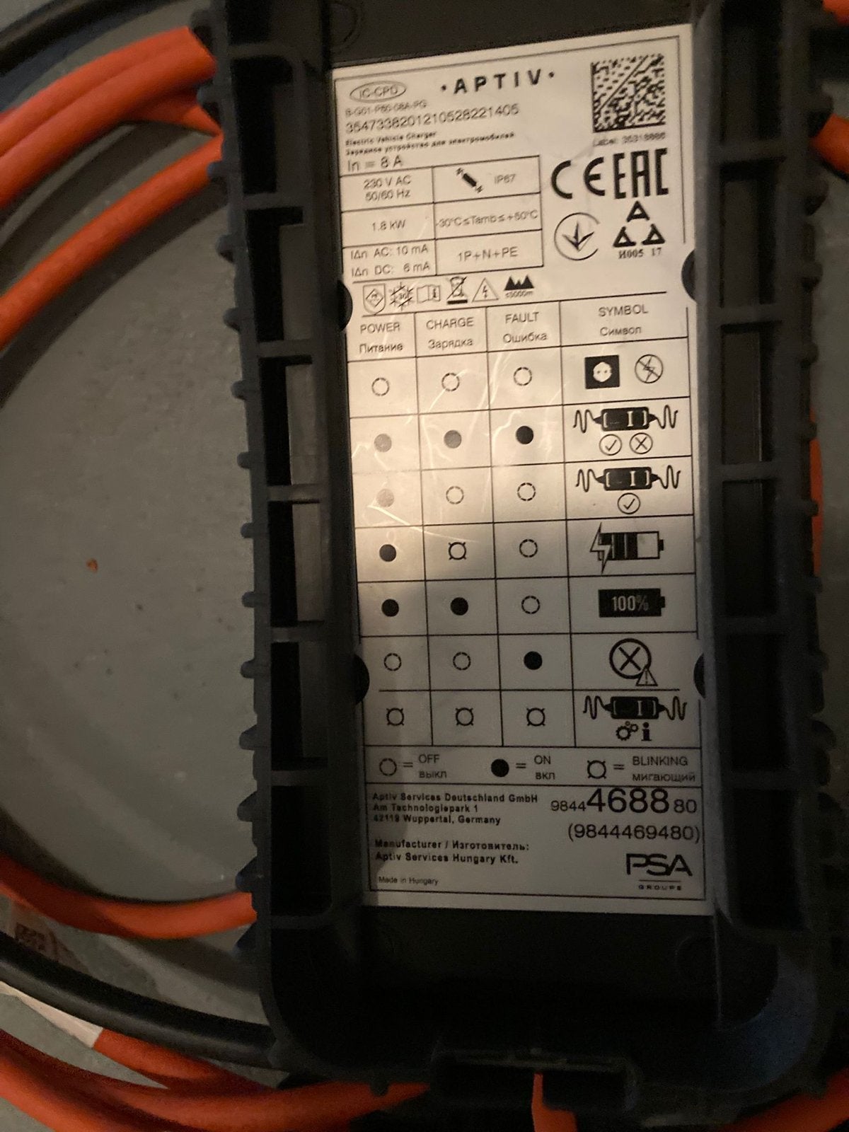 Aptiv draagbare EV-oplader 1.8 kW (Mode 2), Auto-onderdelen, Ophalen of Verzenden, Gebruikt, Universele onderdelen