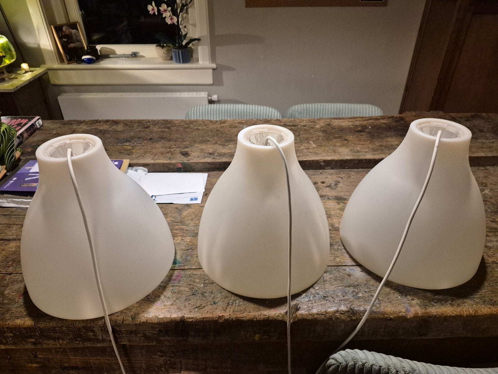 3 ikea kunstof hanglampen, Ophalen, Kunststof, Gebruikt, E27 (groot)