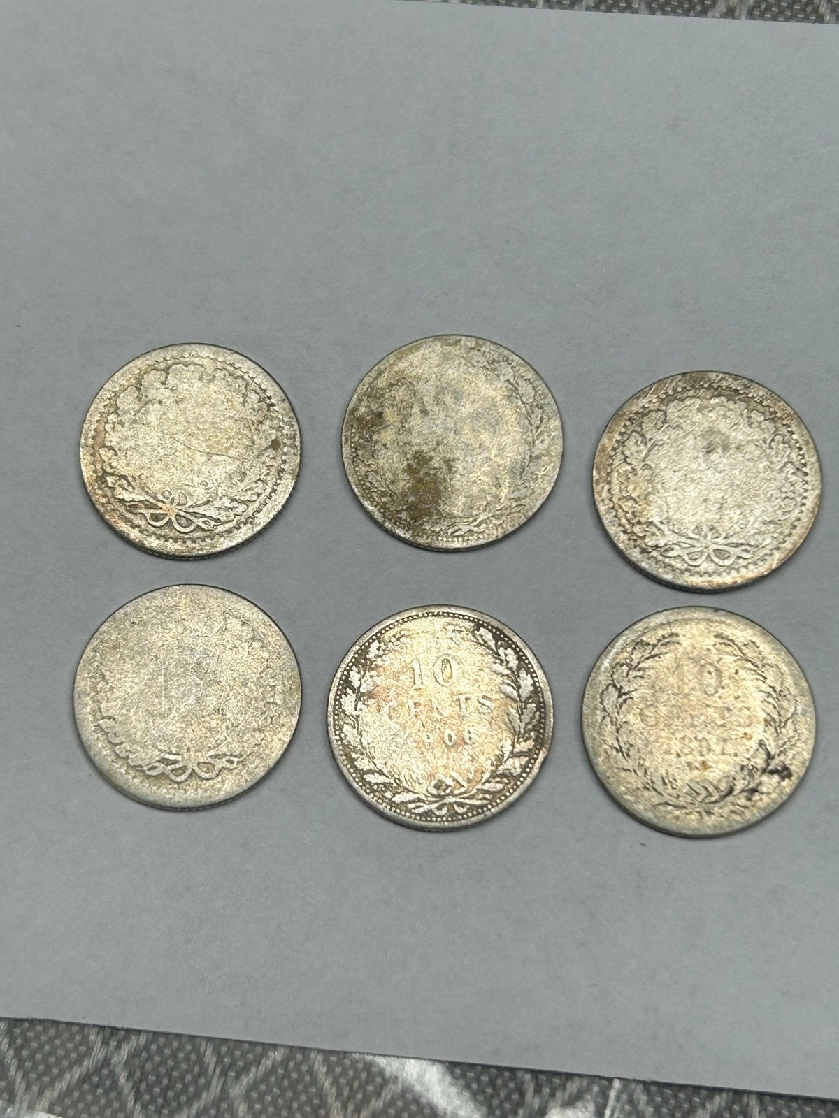 Bodemvondst: 6 zilveren dubbeltjes Wilhelmina (1897-1918), Postzegels en Munten, Setje, Zilver, Ophalen of Verzenden, 10 cent