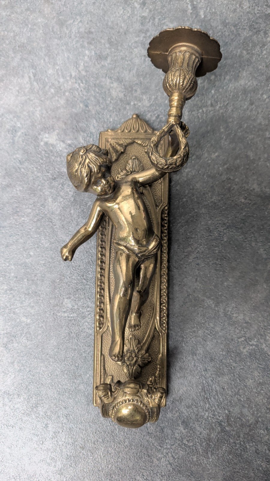 Zwaar Koperen Cherubijn Wandkandelaar, Ophalen of Verzenden, Koper of Brons