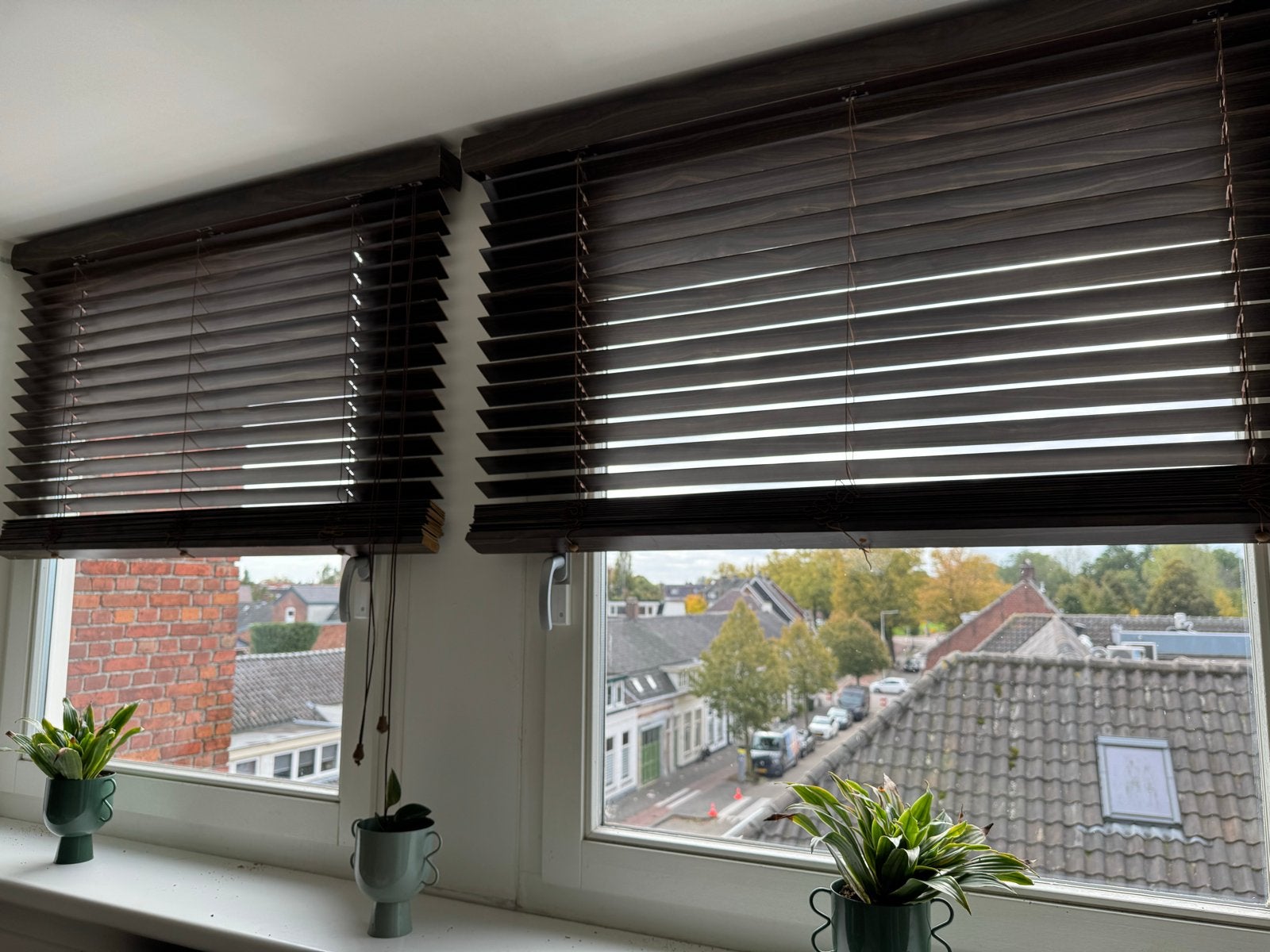 Houten jaloezieën - Donkerbruin (zie beschrijving), Huis en Inrichting, Ophalen, Jaloezie, Gebruikt, Overige merken