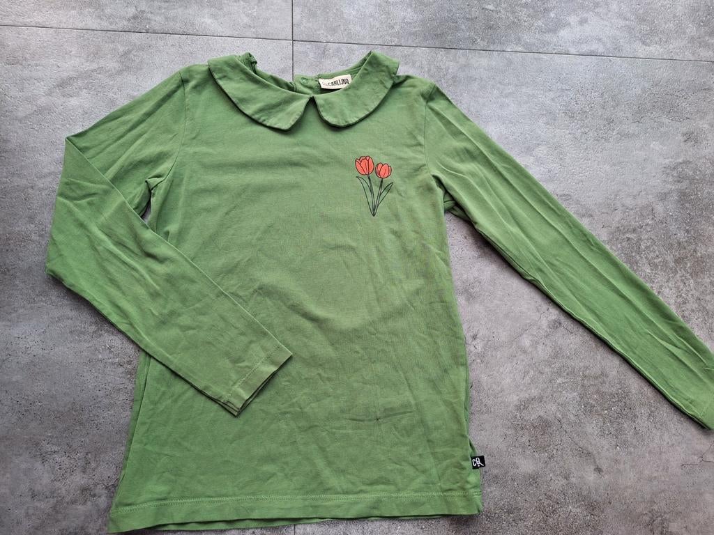 Zgan! prachtig groene shirt met kraagje: CarlijnQ mt 134/140, Meisje, Ophalen of Verzenden, Zo goed als nieuw, CarlijnQ