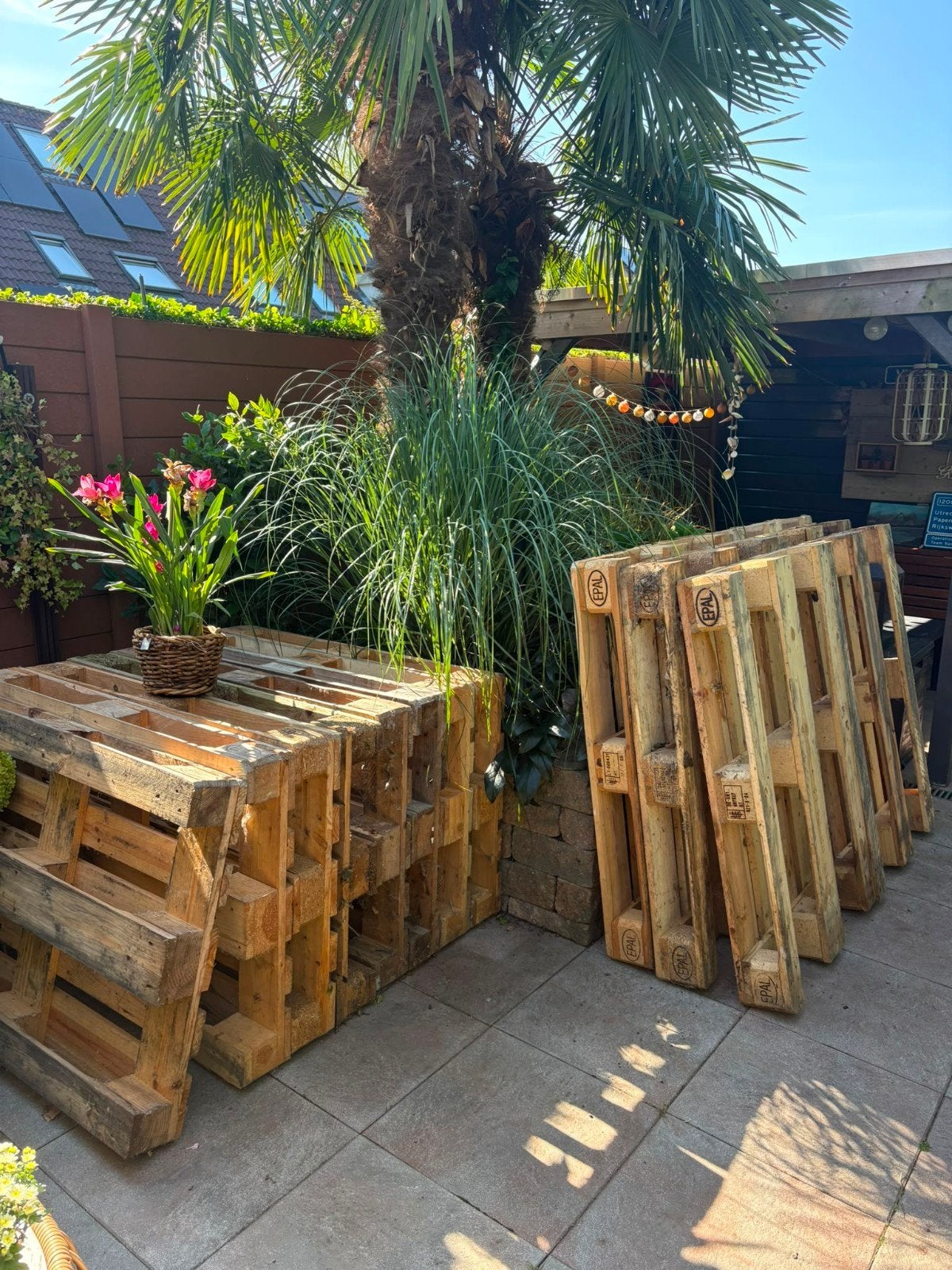 Pallets met kussens en rugkussens antracietgrijs, Ophalen, Gebruikt