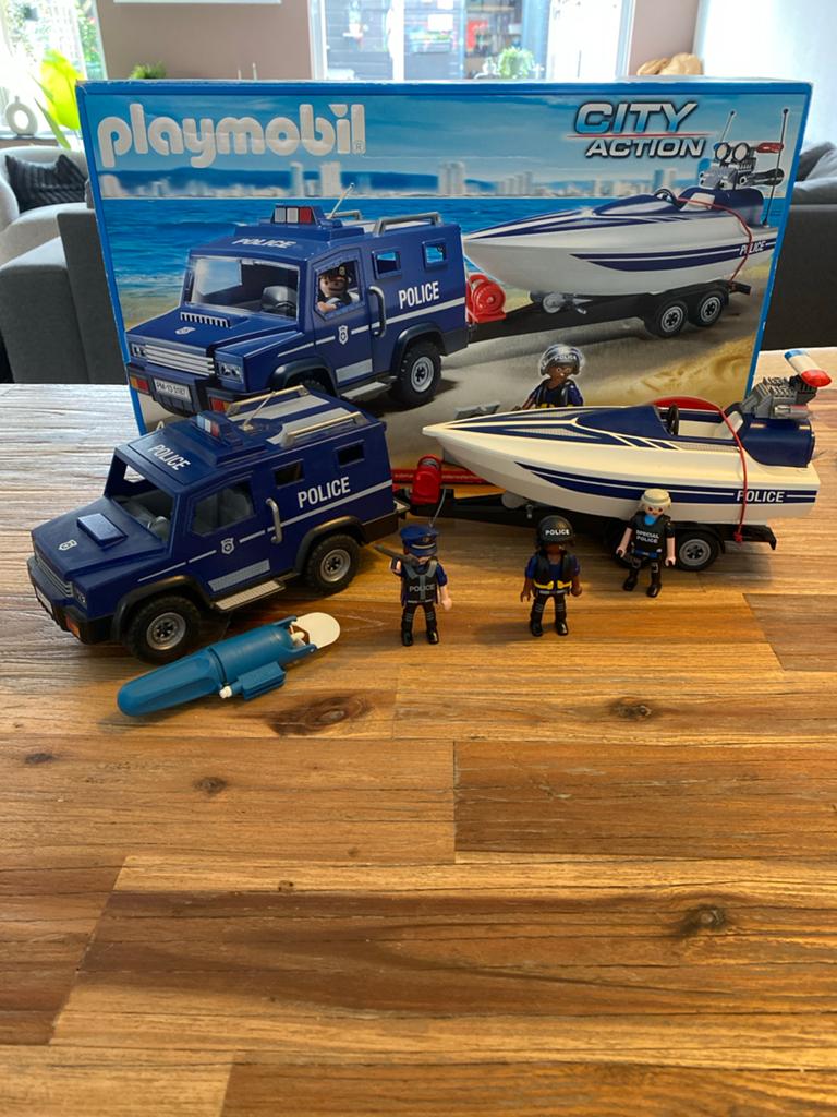 Playmobil 5187 Politieboot met terreinwagen, Ophalen of Verzenden, Gebruikt, Complete set