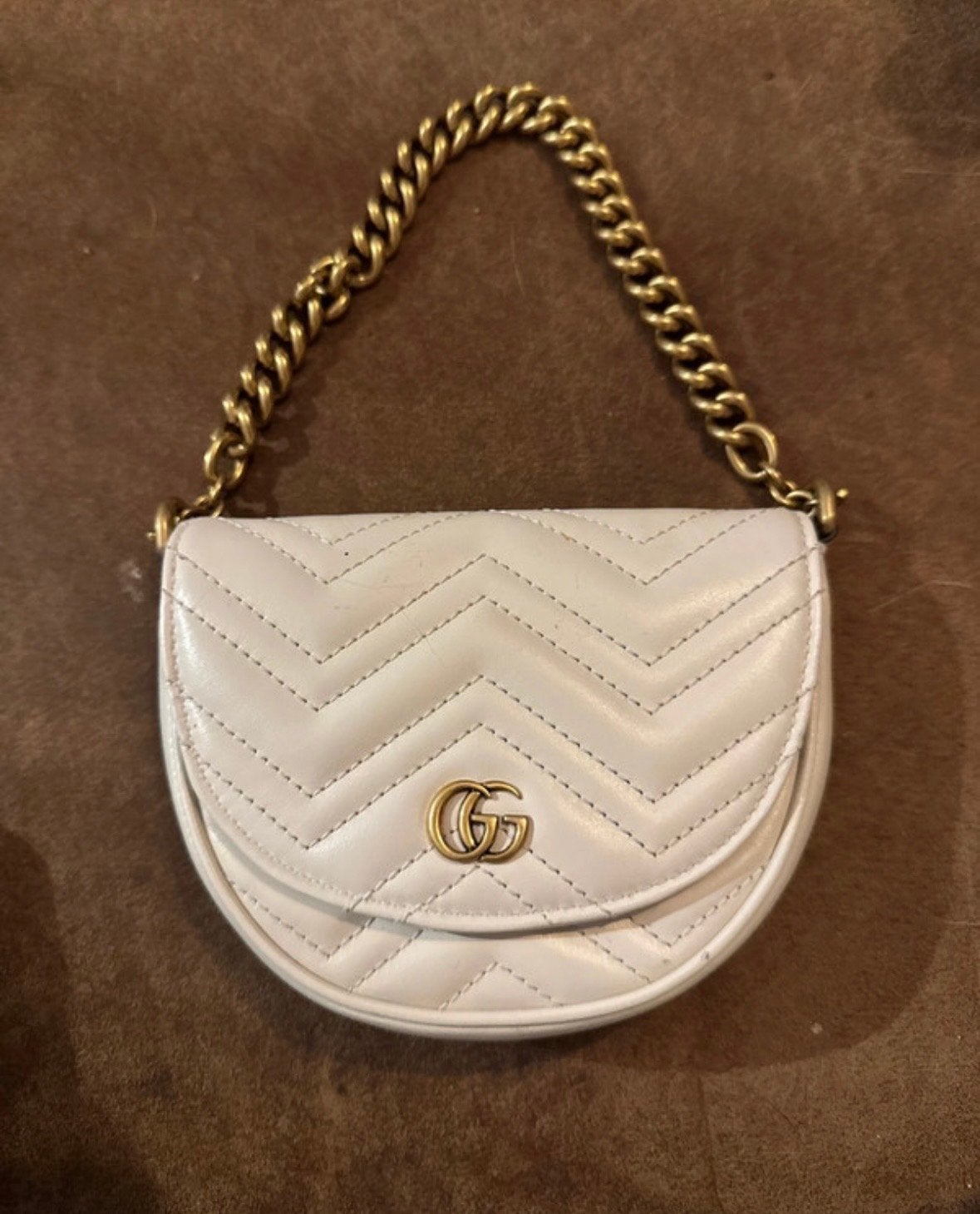 Gucci GG Marmont Mini Chain Belt Bag Mystic White, Ophalen of Verzenden, Zo goed als nieuw, Wit, Schoudertasje