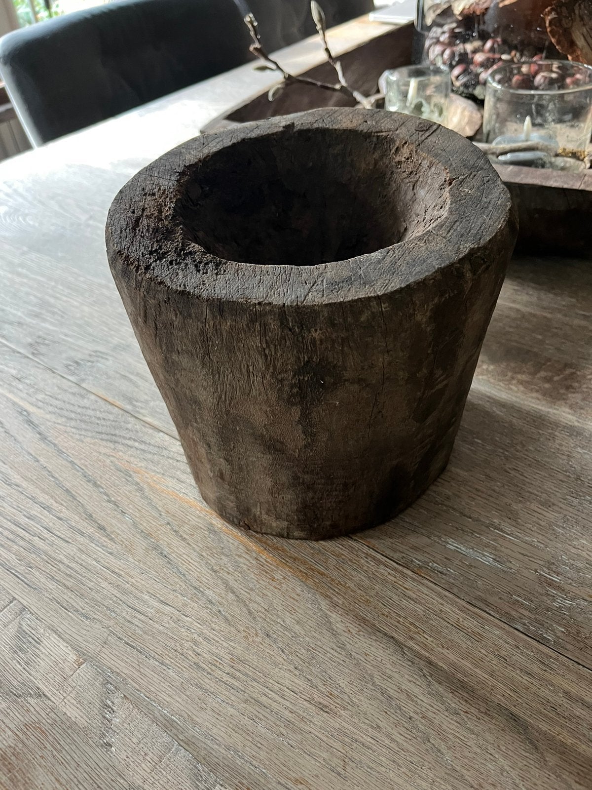 Vijzel sober/stoer/landelijk, Ophalen of Verzenden, Zo goed als nieuw, Rond, Hout
