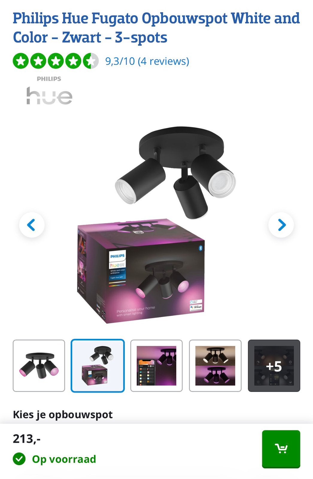 NIEUW IN DOOS - Philips Hue Fugato white and colar, Ophalen, Opbouwspot, Met schakelaar, Nieuw