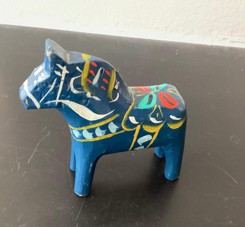 Vintage Houten Dala Paard Paardje Hout Blauw Zweeds Zweden, Antiek en Kunst, Ophalen, Houtsnijwerk, Blauw, Minder dan 20 cm