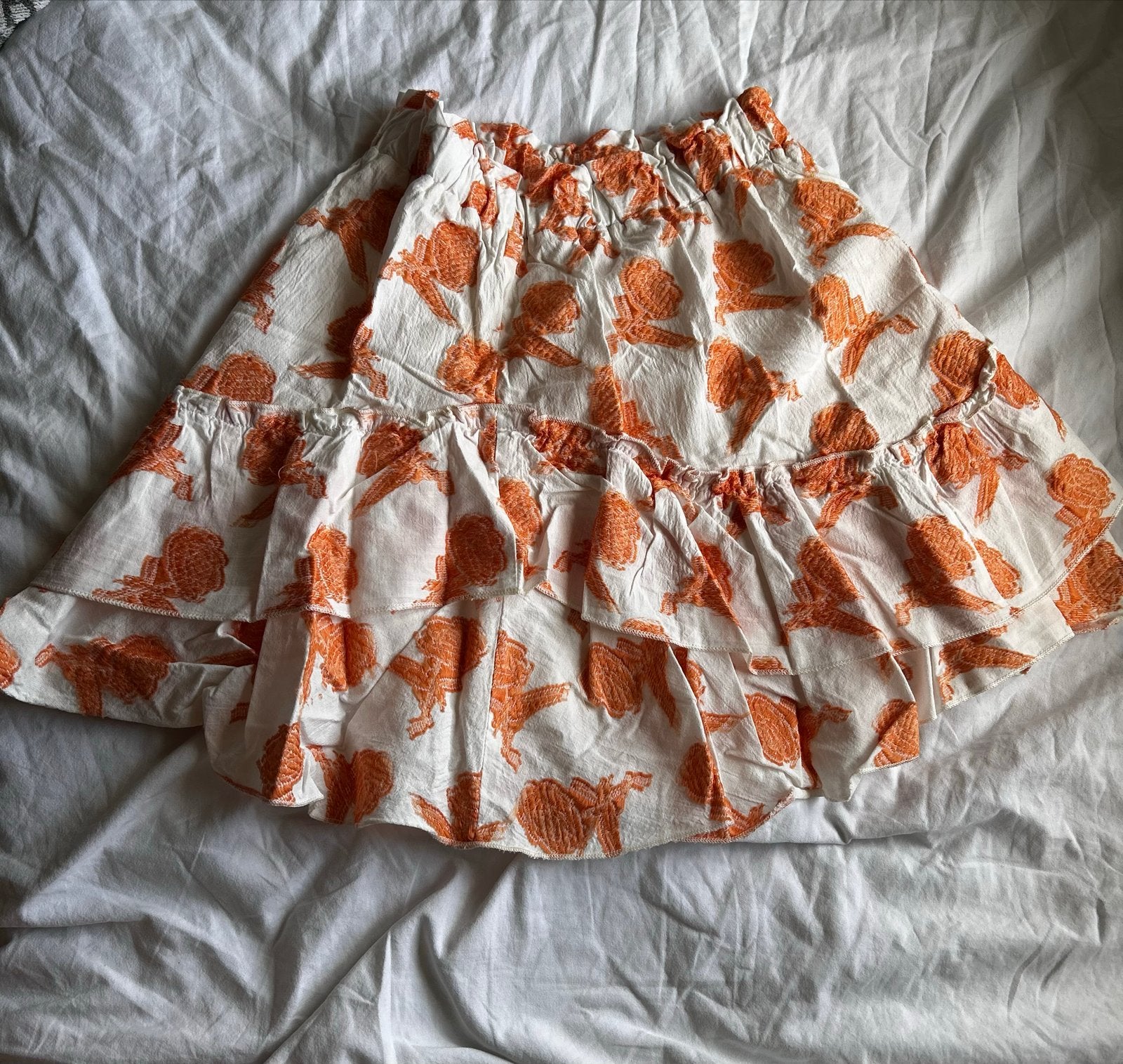 Eksept oranje/witte rok met ruches, Kleding | Dames, Oranje, Ophalen of Verzenden, Zo goed als nieuw, Maat 34 (XS) of kleiner