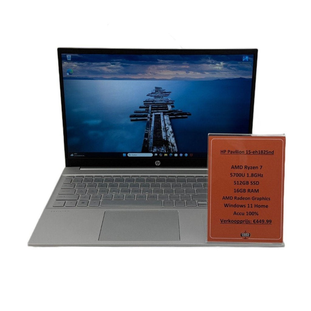 HP Pavilion 15-eh1825nd Laptop | Ryzen 7-5700U 16GB 512GB, Met videokaart, Dordrecht@usedproducts.nl, Toulonselaan 72, Zo goed als nieuw