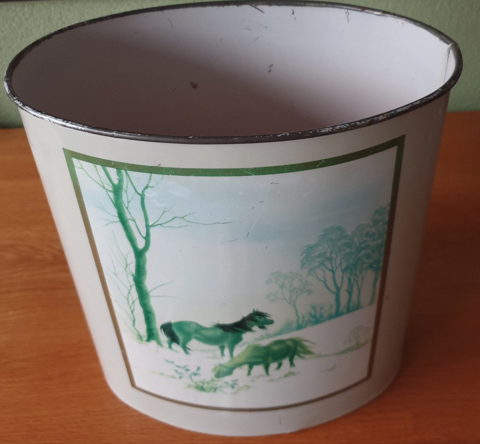 Vintage Worcester Ware prullenbak - Paarden motief, Huis en Inrichting, Ophalen of Verzenden, Gebruikt, Metaal