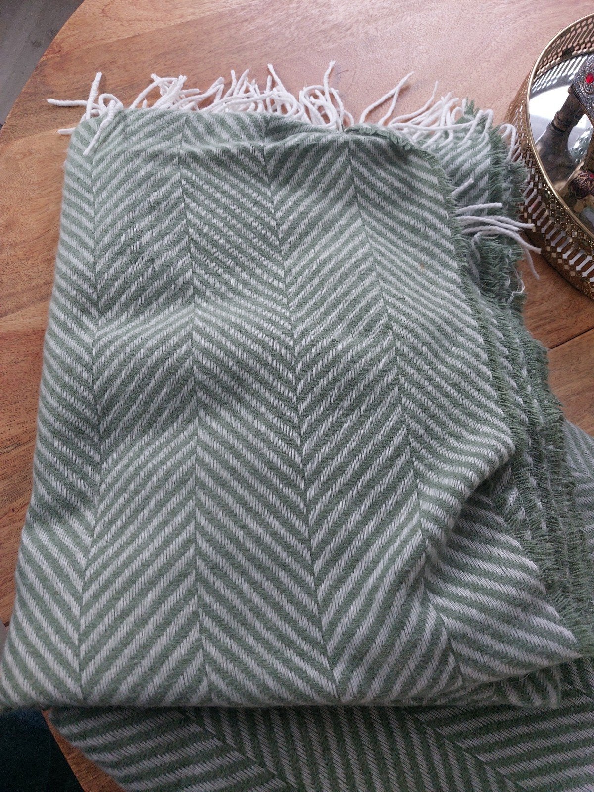 2 plaids groen/witte gestreept, Huis en Inrichting, Zo goed als nieuw, Groen, 145 cm, 170 cm