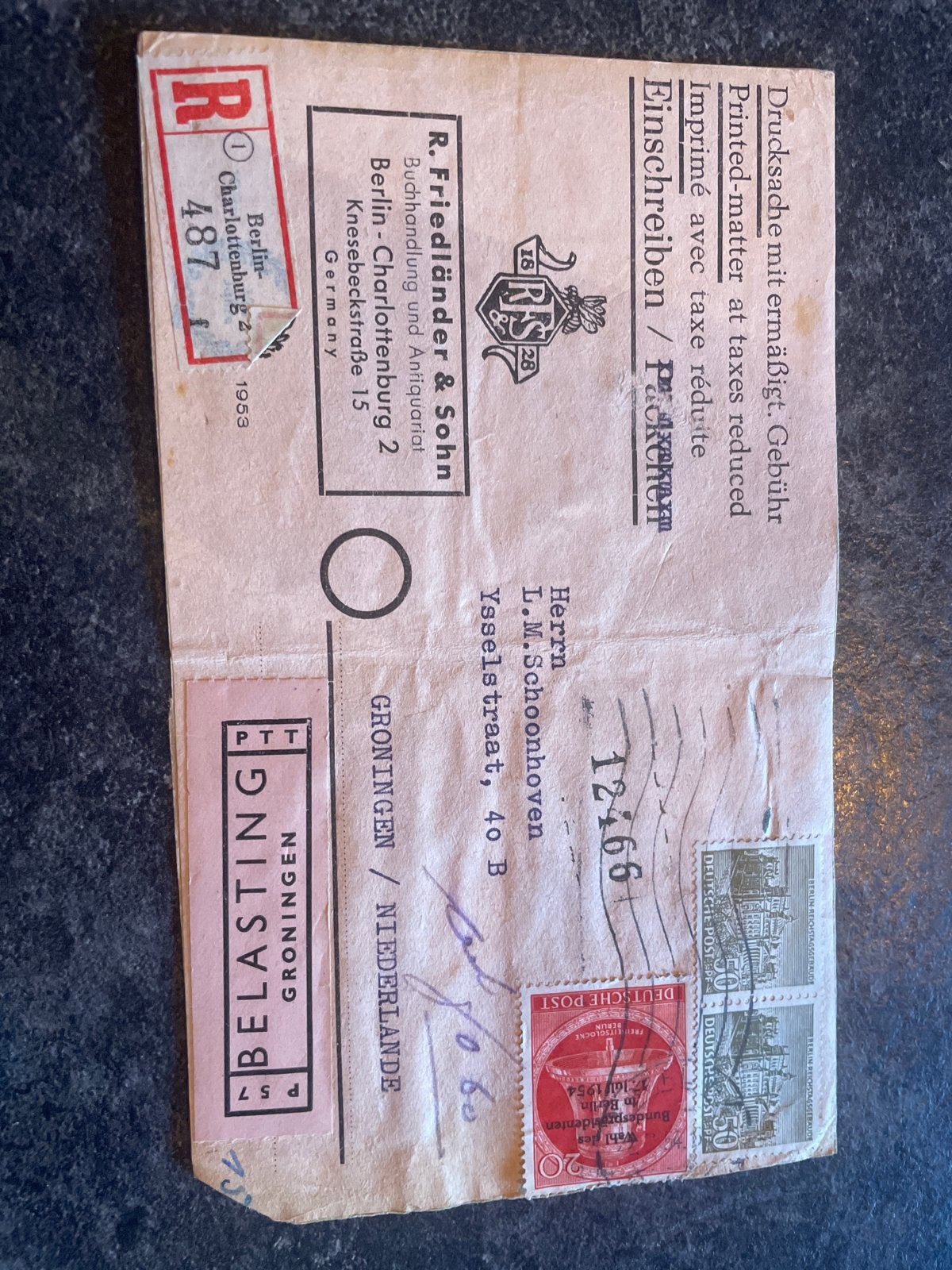 Aangetekende brief Duitsland naar Nederland 1953, Verzamelen, Ophalen of Verzenden, 1940 tot 1960, Gelopen, Duitsland