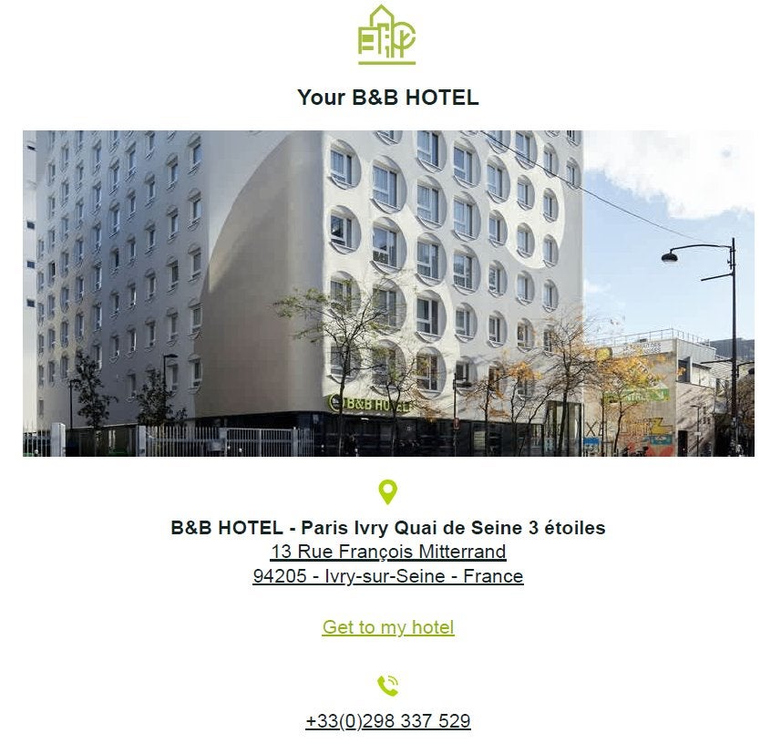 Hoteltegoed B&B HOTEL Paris Ivry Quai (voucher waarde €164), Twee personen, Cadeaubon