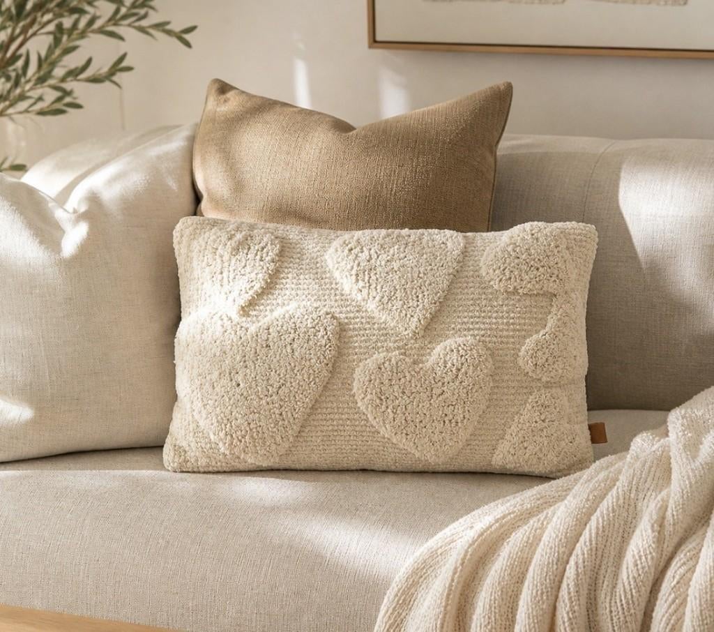 Zusss ecru kussen met hartjes, -, Beige, -, Nieuw