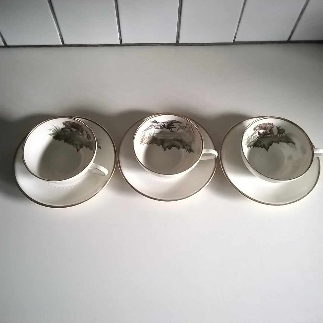 3 Thomas thee kop en schotels met hert en eend, Antiek en Kunst, Ophalen of Verzenden