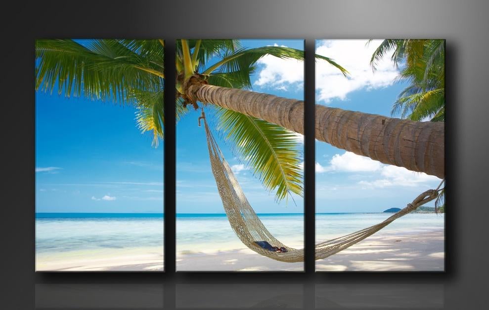 Nieuw * 3 Luik van Canvas * Palmboom Hangmat Strand 90x160cm, Ophalen of Verzenden, Nieuw, 125 cm of meer, Schilderij